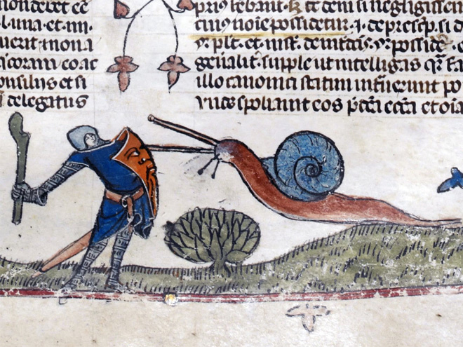 El artista medieval era muy aficionado a las batallas de caracoles.