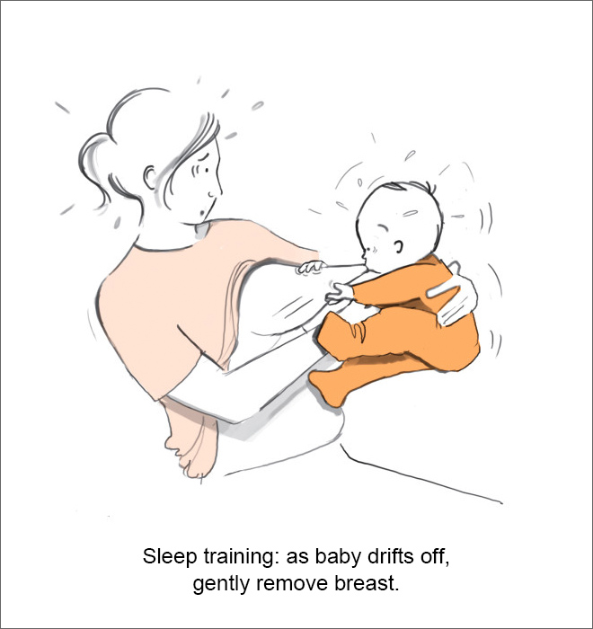 Entrenamiento del sueño: cuando el bebé se vaya, retire suavemente el seno.