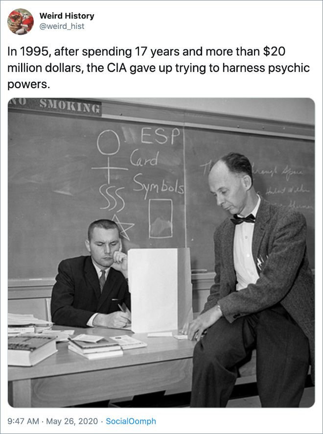 En 1995, después de gastar 17 años y más de 20 millones de dólares, la CIA dejó de intentar aprovechar los poderes psíquicos.