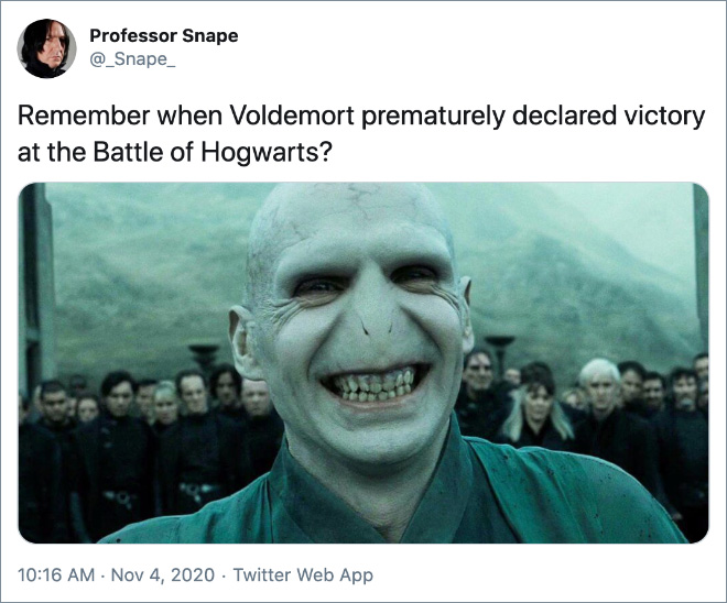 ¿Recuerdas cuando Voldemort declaró prematuramente la victoria en la Batalla de Hogwarts?