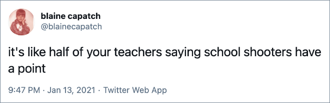 es como si la mitad de tus profesores dijera que los tiradores de la escuela tienen razón
