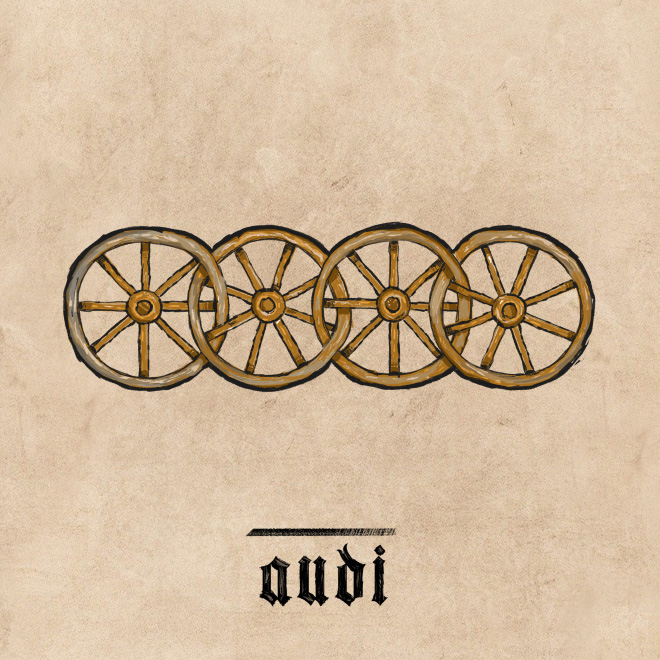 Logotipo recreado en estilo medieval.