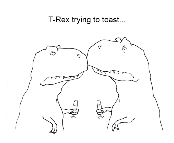 T-Rex intentando hacer un brindis...
