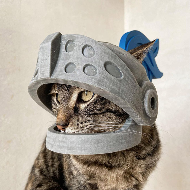Casco de gato impreso en 3D.
