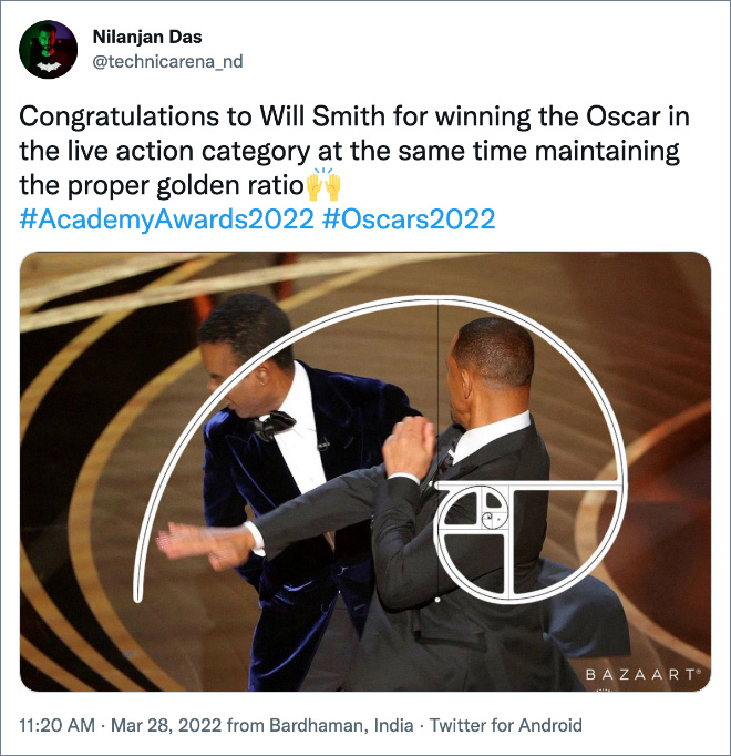 Felicitaciones a Will Smith por ganar el Oscar en la categoría de acción real manteniendo la cantidad correcta de oros.