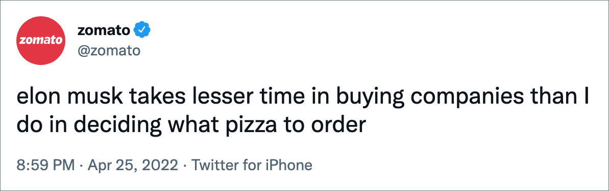 Elon Musk tarda menos en comprar empresas que yo para decidir qué pizza pedir