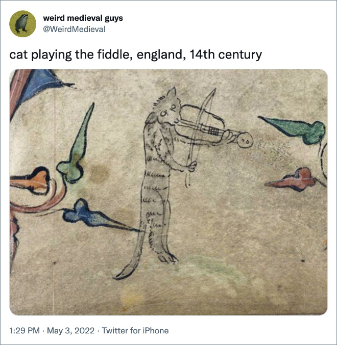 gato tocando el violín, Inglaterra, siglo XIV