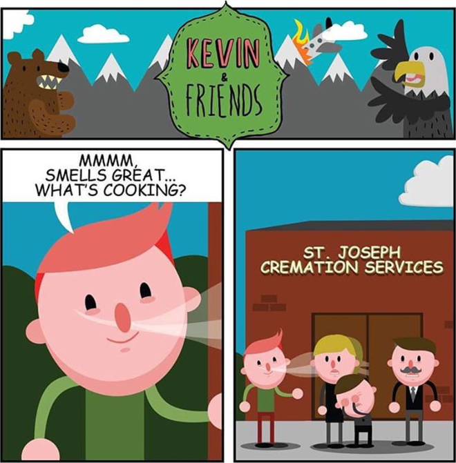 Caricatura sobre el horriblemente optimista Kevin.
