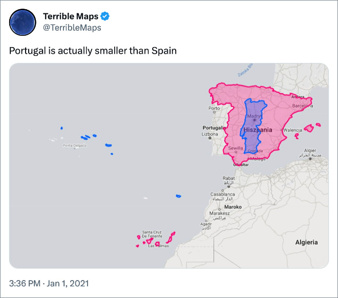 Portugal es en realidad más pequeño que España.