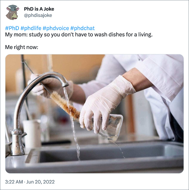 Mi madre: estudia para no tener que lavar los platos para vivir.  Yo ahora mismo: