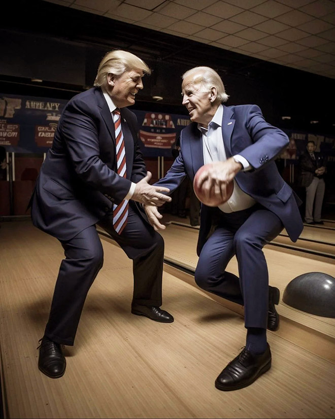 Imagen generada por IA de Biden y Trump como mejores amigos.