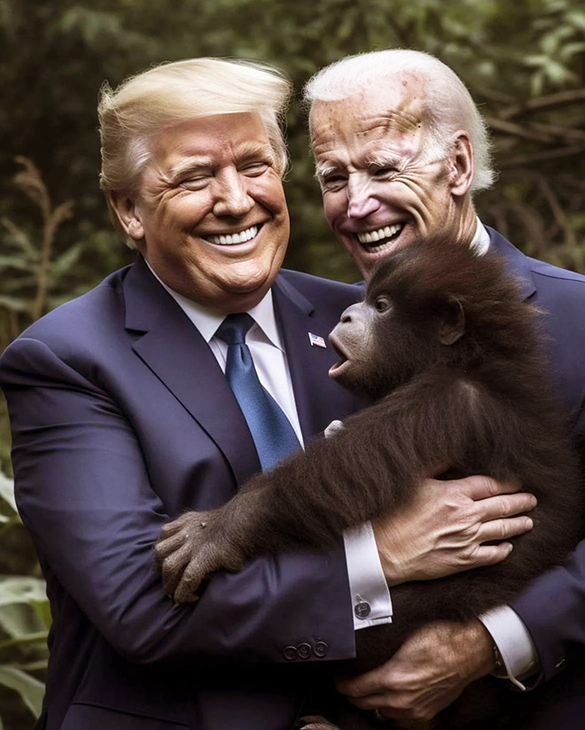 Imagen generada por IA de Biden y Trump como mejores amigos.